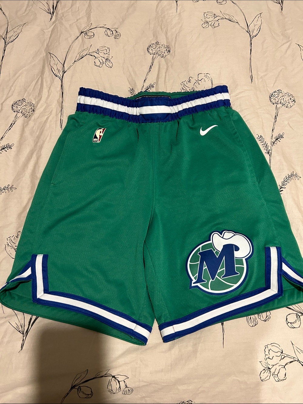 Nike Green Kids Basketball Shorts with Blue and White Trim